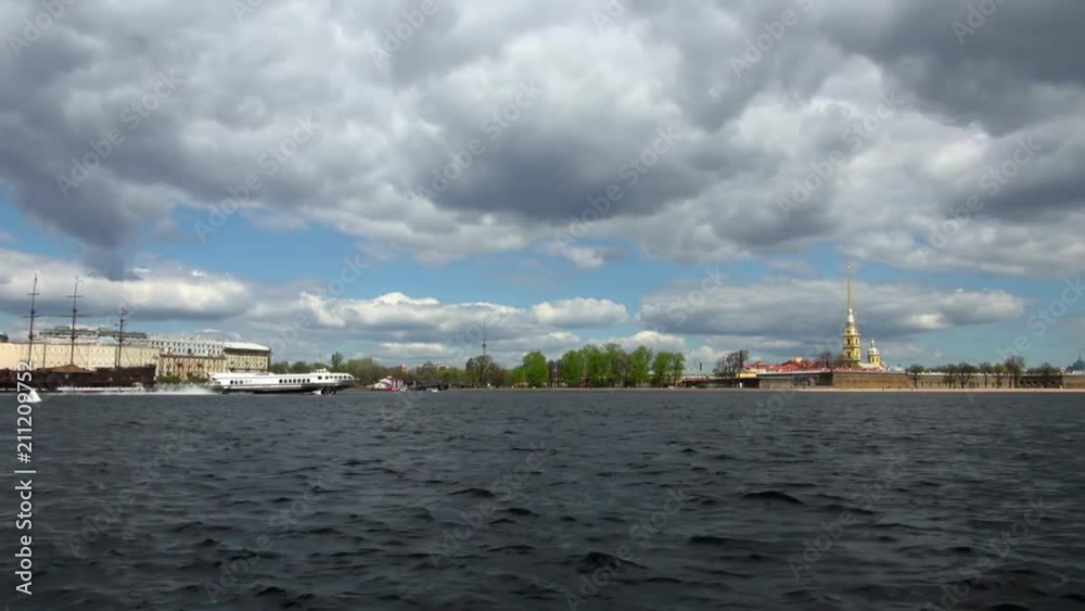 Still: A Fast Boat Crossing the Saint Petersburg River Still: A Fast Boat Crossing the Saint Petersburg River