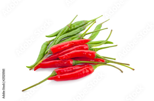 Red and Green chilli isolated on white background