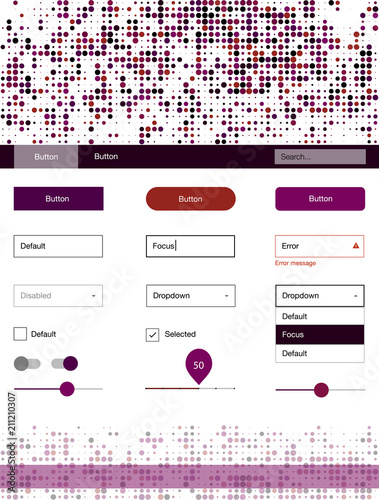 Dark Blue, Red vector ui kit with dots.