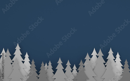 paper art scene of pine tree on flat background,Minimal concept of forest,3D rendering