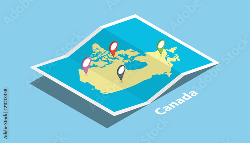 canada explore maps country nation with isometric style and pin location tag on top