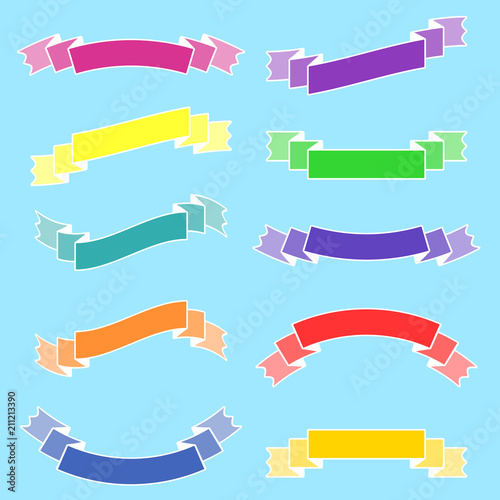 Set of isolated flat colored ribbons banners. On a blue background. Suitable for the design