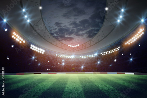 lights at night and football stadium 3d rendering. Mixed photos © Kalawin