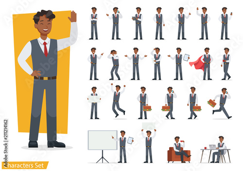 Businessman working character design set. Vector design. no2