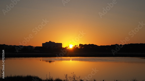 Amazing landscape of the beautiful salt flats during the sunset at Colonia de Sant Jordi, Ses Salines, Mallorca, Spain