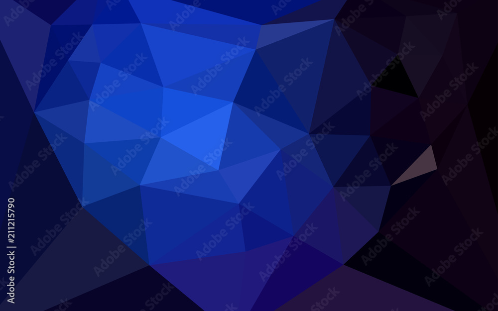 Dark BLUE vector low poly texture with a heart in a centre.