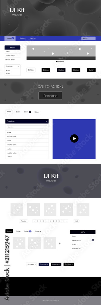 Dark BLUE vector Material Design Kit with liquid shapes. Dark BLUE vector Material Design Kit with liquid shapes.