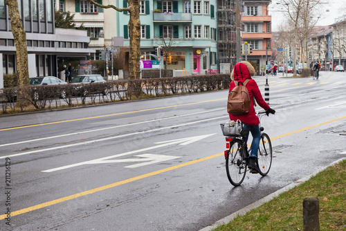 Female riding a bike in the city