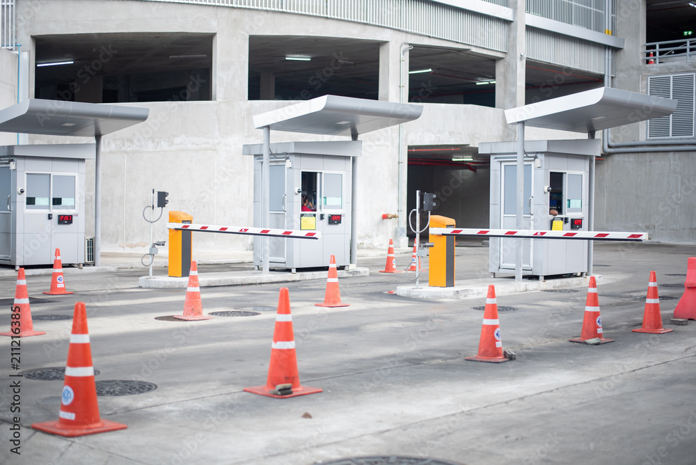 Parking Lot Rope entrance to parking lot, Barrier on the car parking. Stock Photo ...