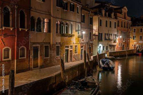 Night view of canal in Venice  Italy. Architecture and landmarks of Venice. Night life of Venice. Venice postcard with night canal