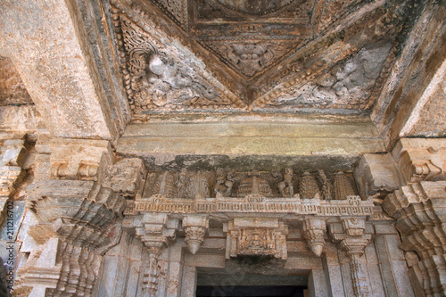 Makhapatti and Decorative bay ceiling, mukha mandapa, Adinatha Bsadi, Basadi Halli, Karnataka.