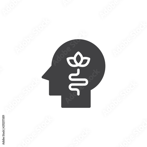 Human head with plant vector icon. filled flat sign for mobile concept and web design. Calm simple solid icon. Symbol, logo illustration. Pixel perfect vector graphics