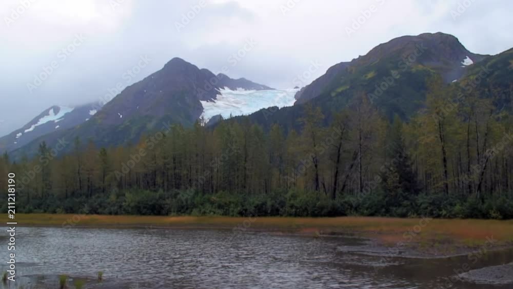 Beautiful Peaks And Glacier Above River, Wider Beautiful Peaks And Glacier Above River, Wider