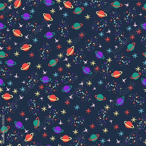 Seamless vector pattern in space style. Fantastic background.