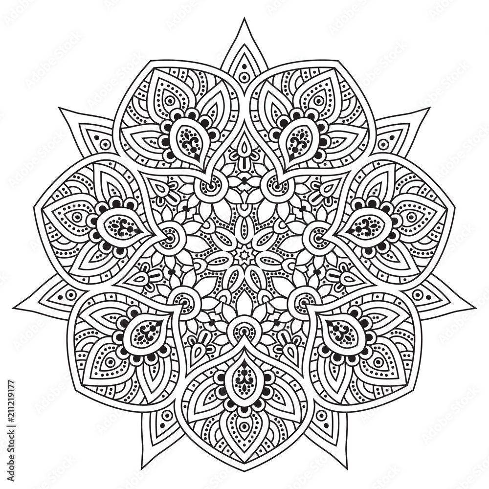 Black and white mandala vector isolated on white. Vector hand drawn circular decorative element. Black and white mandala vector isolated on white. Vector hand drawn circular decorative element.