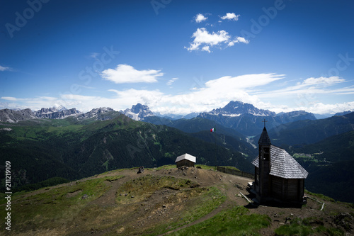 Small mountain chapel, Dolomites, Italy.