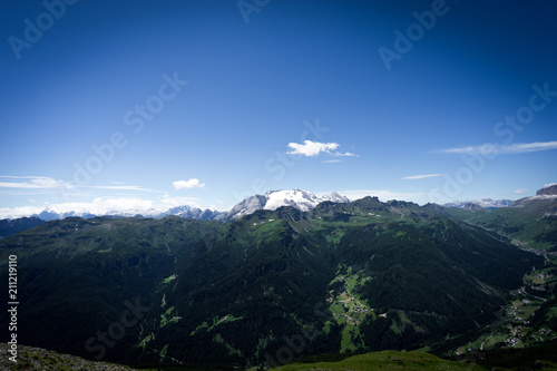 View of the Marmolada against blue sky, Dolomites