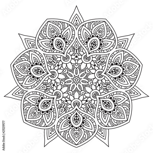 Black and white mandala vector isolated on white. Vector hand drawn circular decorative element.