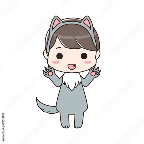 オオカミの仮装をした男の子　がおー