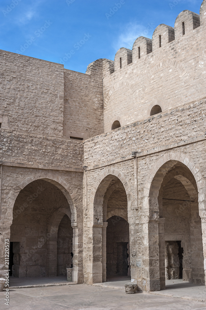 The inner courtyard of the fortress Ribat in Sousse /Tunisia, Sousse. The old city (Medina), the fortress-monastery Ribat, built in the eighth century AD. The inner courtyard of the fortress.