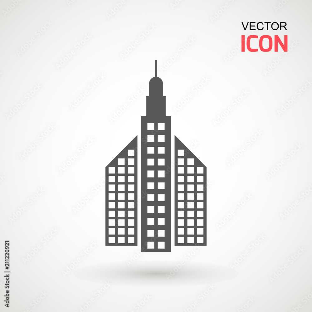 Flat Buildings, skyscrapers, business center, offices and houses vector illustration. Modern city, Urban landscape concept. Vector city buildings silhouette icons