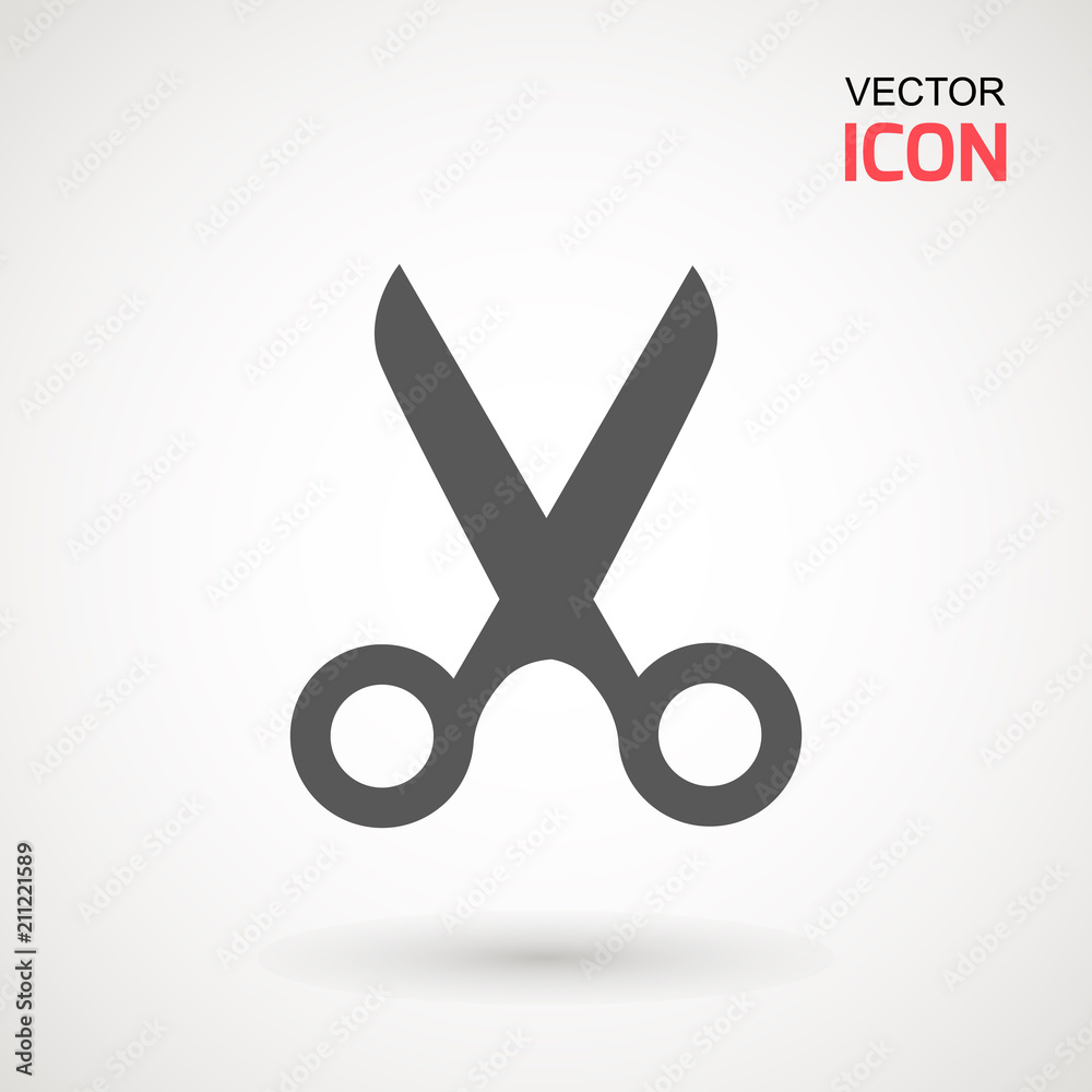 Scissors with cut lines icon. Cutting scissors icon. Vector illustration. Isolated on white background. Web design element.
