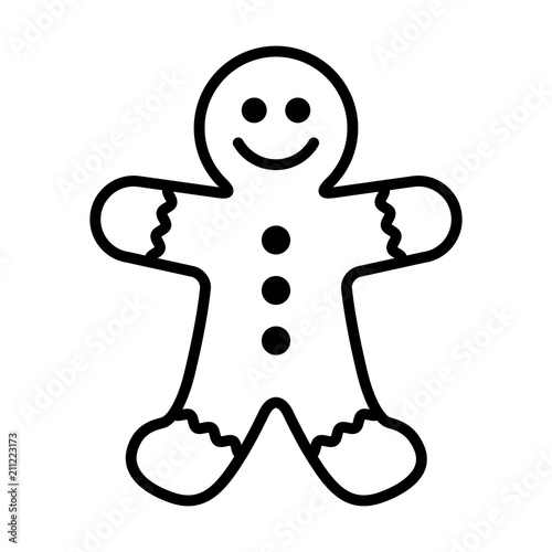 Gingerbread man holiday biscuit or cookie line art vector icon for food apps and websites