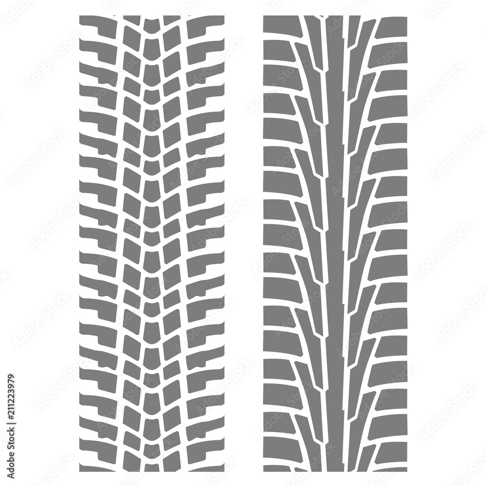 Two seamless tyre tracks patterns - wheel tire imprint Two seamless tyre tracks patterns - wheel tire imprint