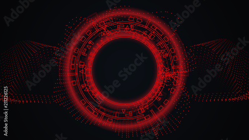 Futuristic background with red hud elements.