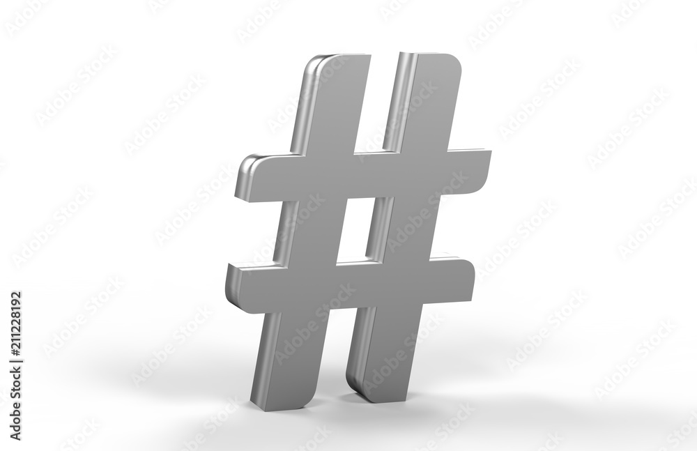 Obraz premium Hashtag sign on isolated white background, 3d illustration
