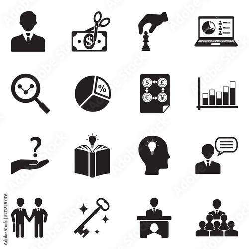 Consultant Icons. Black Flat Design. Vector Illustration.