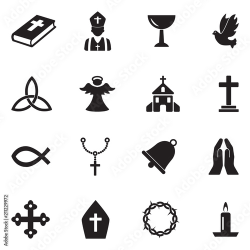 Christianity Icons. Black Flat Design. Vector Illustration.