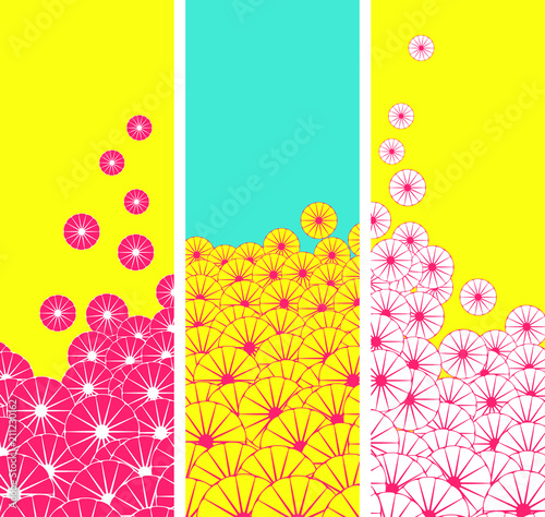 bookmarks set with cluster of stylized flowers in pop colors