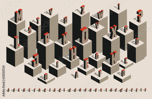 Isometric alphabet with shadows in retro colors