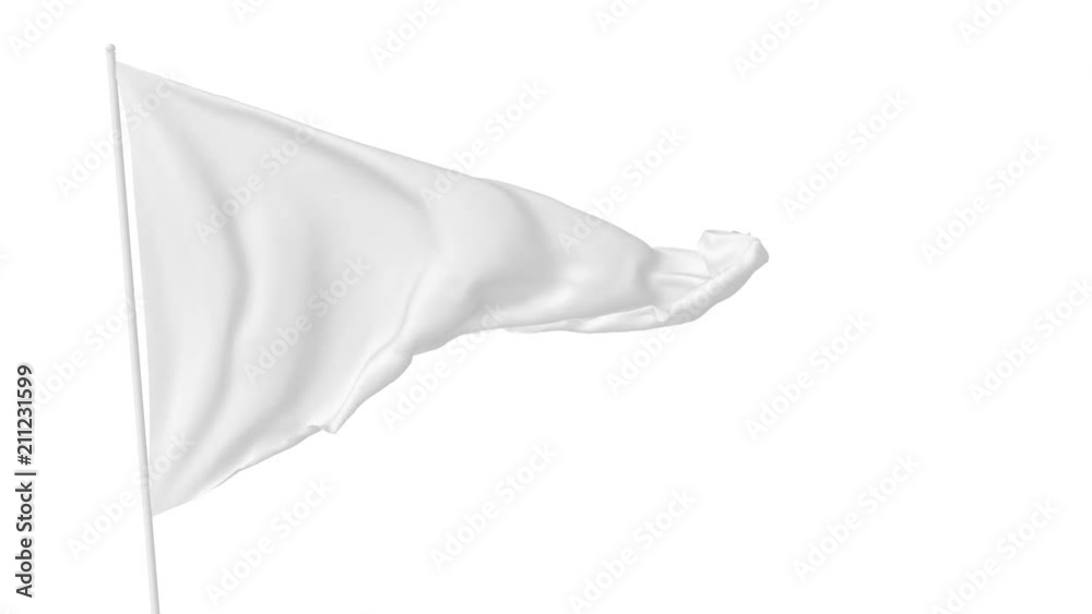 White triangular blank plain flag on flagpole flying and waving in the wind, surrender flag, 3D animation with luma matte alpha channel included White triangular blank plain flag on flagpole flying and waving in the wind, surrender flag, 3D animation with luma matte alpha channel included