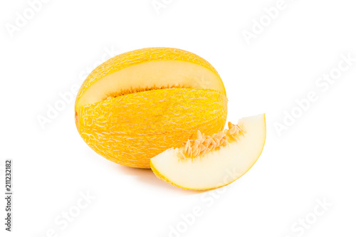 Slice yellow melon isolated
