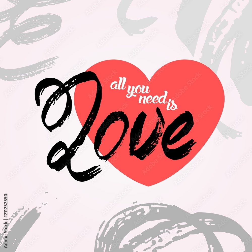 Fototapeta premium Heart love shape sticker. All you need is love text