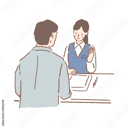 手続きをする男性　イラスト
