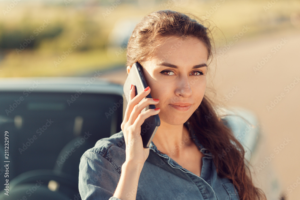 girl driver with mobile phone girl driver with mobile phone