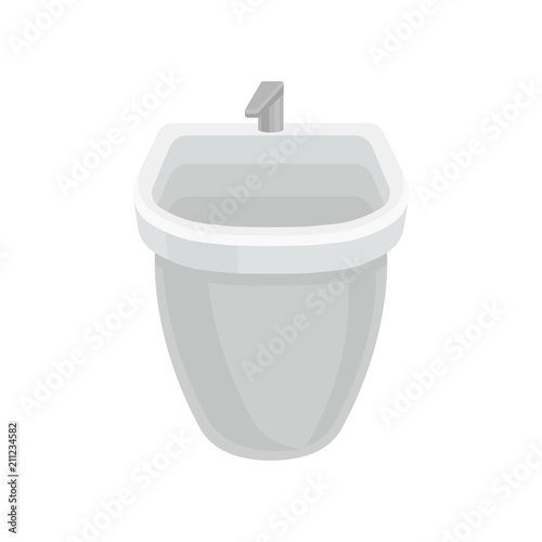 White bidet with metal mixer faucet, bathroom furniture vector Illustration on a white background
