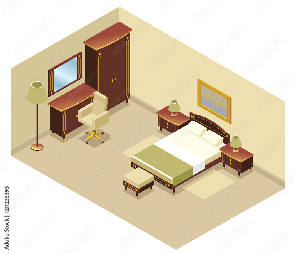 Isometric Hotel Room Interior Concept