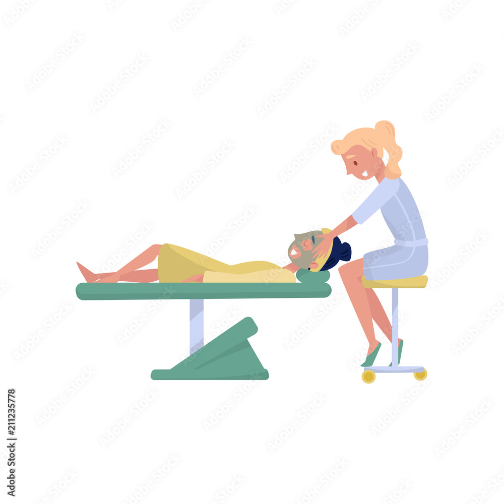 Beautician applying cosmetic mask on face of her client at beauty salon vector Illustration on a white background