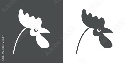 Icono plano cabeza de pollo en gris y blanco
