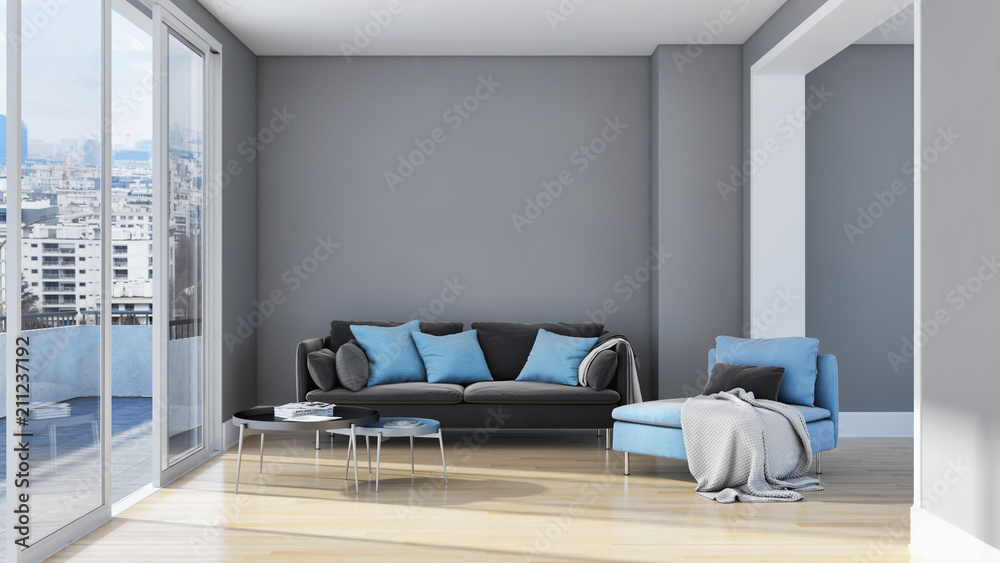 Plakat modern bright interiors apartment Living room 3D rendering illustration