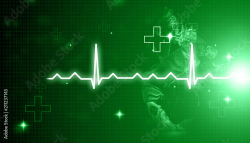 ECG graph with heart. 3d illustration .