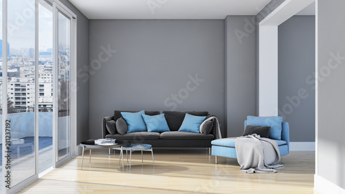 modern bright interiors apartment Living room 3D rendering illustration