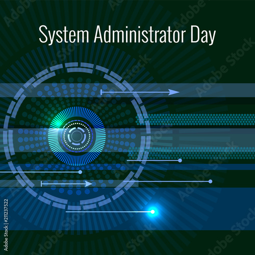 System Administrator Day. 28 July. Abstract techno background. Letters consist of simulating chips.