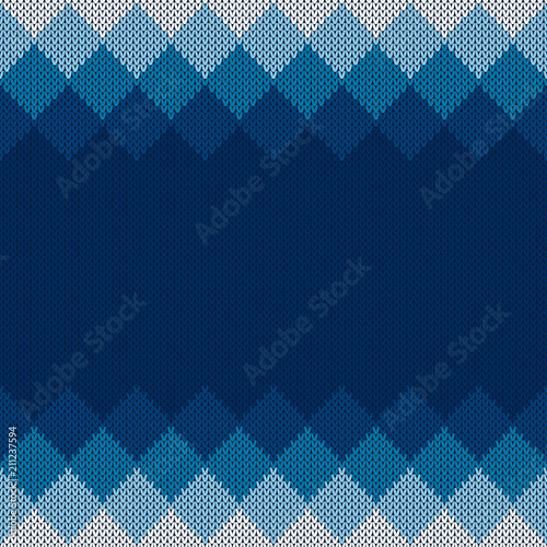 Winter Holiday Knitted Background with a Place for Text. Wool Knit Sweater Texture Imitation with Shades of Blue Colors