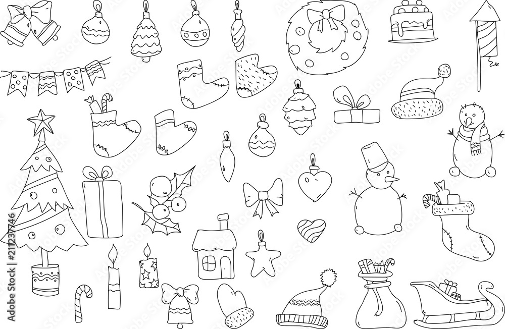 Fototapeta premium Set of christmas decorative objects isolated on white.