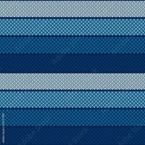Abstract Striped Knitted Sweater Pattern. Vector Seamless Background with Shades of Blue Colors. Wool Knit Texture Imitation